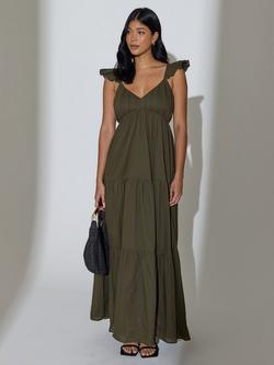South Beach Tiered Cotton Maxi Dress, Khaki, Khaki