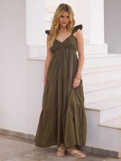 South Beach Tiered Cotton Maxi Dress, Khaki - view 2, Khaki