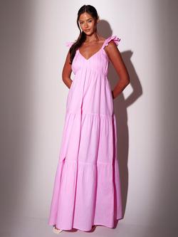 South Beach Frill Sleeve Tiered Maxi Dress, Pink, Pink