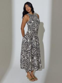 South Beach Sunburst Textured Sleeveless Shirred Drop Waist Maxi Dress, Black/White