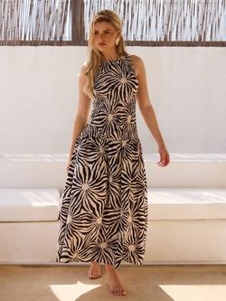 South Beach Sunburst Textured Sleeveless Shirred Drop Waist Maxi Dress - view 2, Black/White