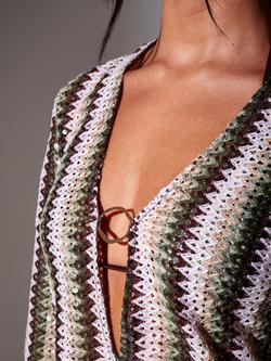 South Beach Sequin Crochet Ring Kaftan Mini Dress, Multi - view 2, Multi