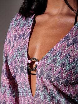 South Beach Chevron Crochet Ring Front Mini Kaftan Dress, Multi - view 2, Multi