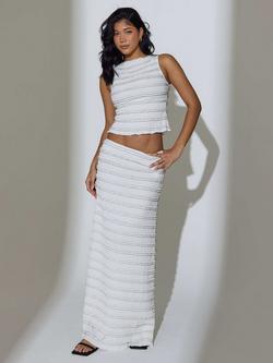 South Beach Textured Frill Maxi Skirt, White, White