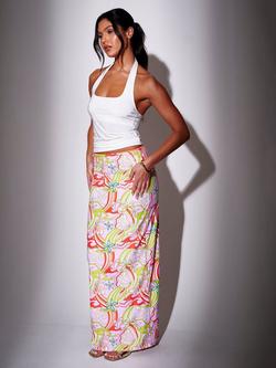 South Beach Retro Printed Sequin Maxi Skirt, Multi, Multi