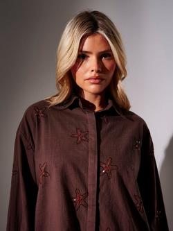 South Beach Starfish Long Sleeve Beach Shirt, Brown - view 2, Brown