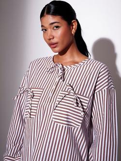 South Beach Stripe Long Sleeeve Shirt, Brown/White - view 2, Brown/White