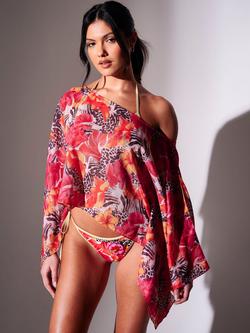 South Beach Leopard Floral Beach Poncho Cover Up, Multi, Multi