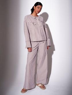 South Beach Coast Striped Straight Leg Trousers, Brown, Brown