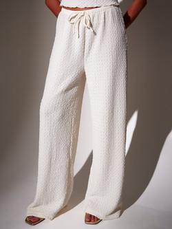 South Beach Frill Textured Wide Leg Trousers, Cream - view 2, Cream