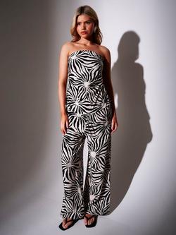 South Beach Sunburst Textured Wide Leg Trousers, Black/White, Black/White