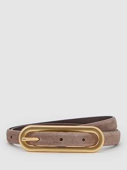 Reiss Chaya Elongated Buckle Pure Suede Belt, Taupe, Taupe