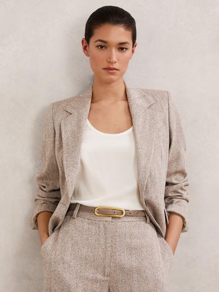 Reiss Chaya Elongated Buckle Pure Suede Belt, Taupe - view 2, Taupe
