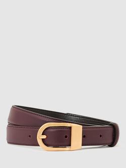 Reiss Hazel Pure Leather Belt, Burgundy, Burgundy