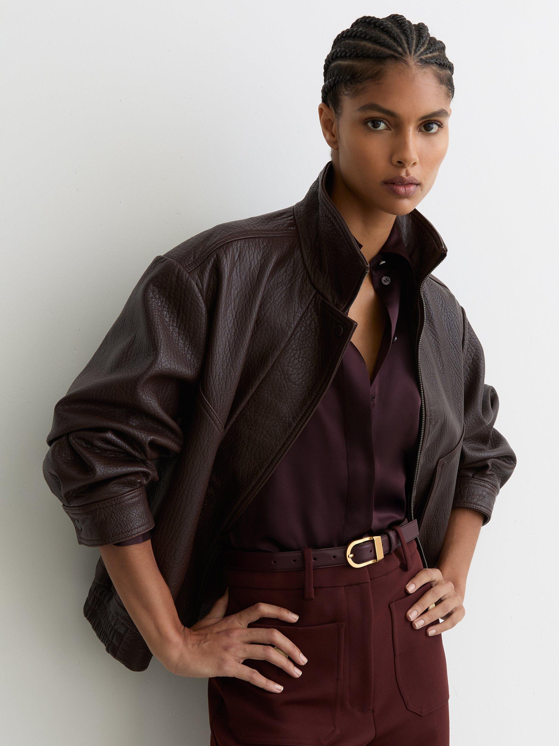 Product image 4 of 5, which shows Reiss Hazel Pure Leather Belt, Burgundy, XS