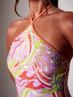 South Beach Retro Printed Sequin Halterneck Swimsuit, Multi - view 2, Multi
