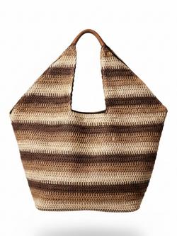 South Beach Stripe Straw Oversized Tote Bag, Brown