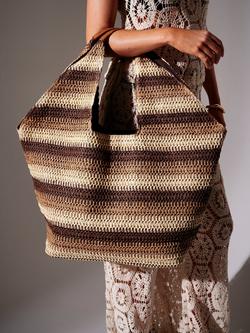 South Beach Stripe Straw Oversized Tote Bag - view 2, Brown