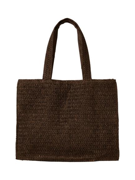 South Beach Straw Woven Shoulder Tote Bag, Brown