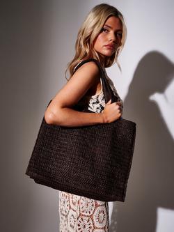 South Beach Straw Woven Shoulder Tote Bag - view 2, Brown