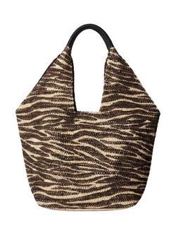 South Beach Zebra Print Straw Oversized Tote Bag, Black, Black