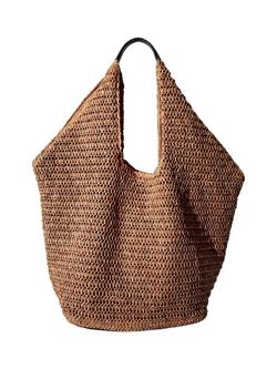 South Beach Woven Oversized Shoulder Tote Bag, Beige, Beige