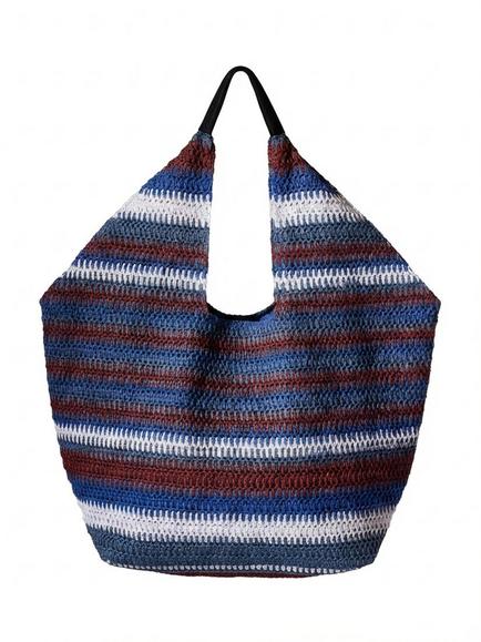 South Beach Stripe Straw Oversized Tote Bag, Blue