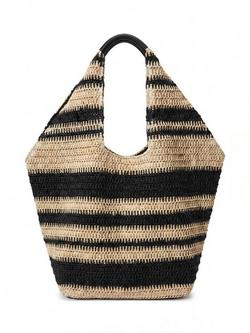 South Beach Stripe Straw Oversized Tote Bag, Monochrome, Monochrome