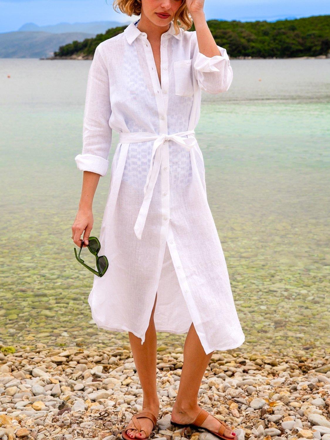 Aspiga Kelly Pure Linen Shirt Dress, White