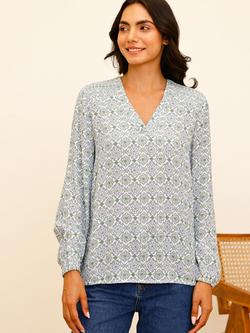 Aspiga Clea Geometric Floral Top, Green/Lilac, Green/Lilac