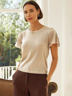 Aspiga Metallic Knit Angel Sleeve Jumper, Gold