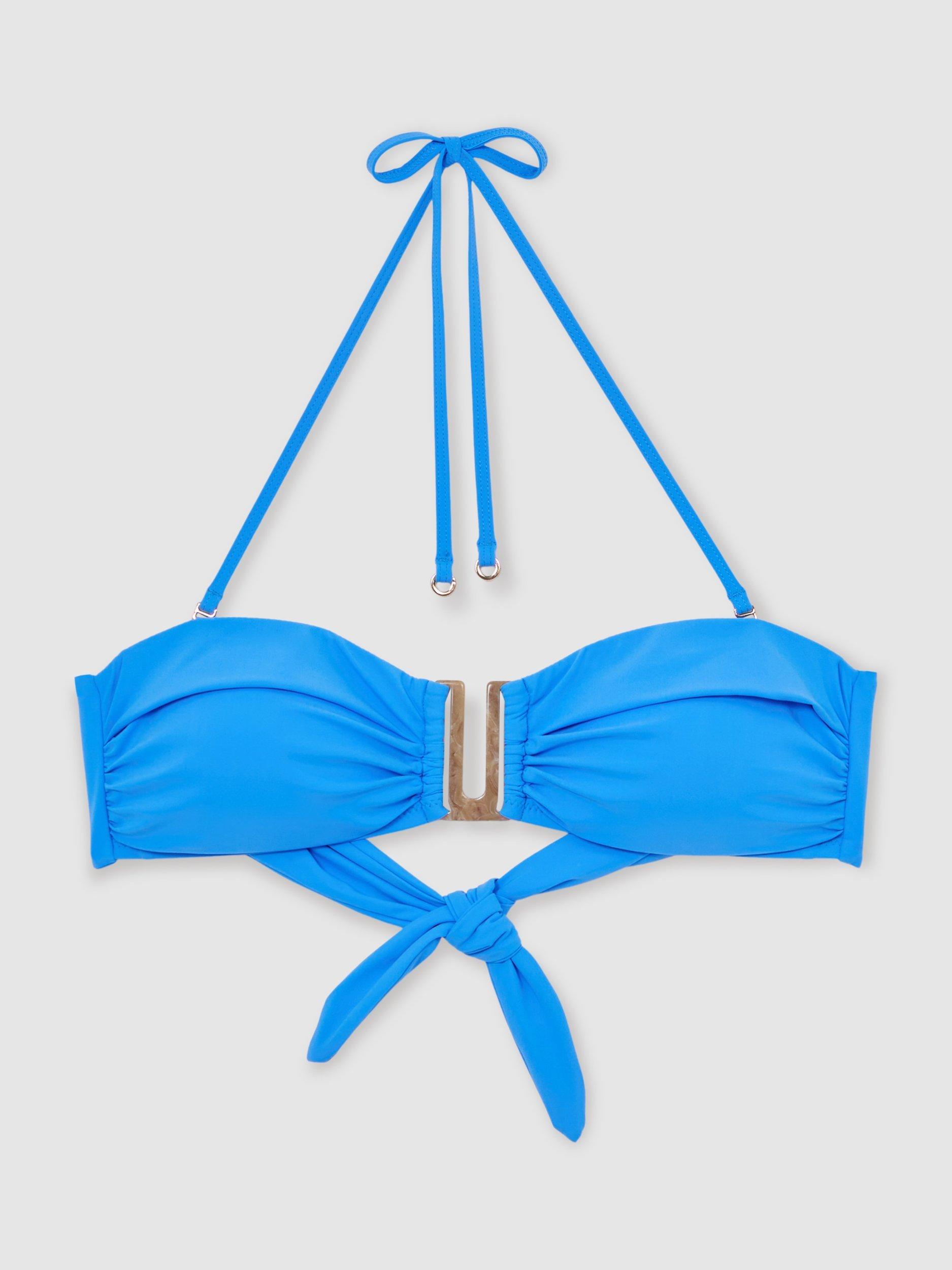 Product image 4 of 5, which shows Reiss Carina Bandeau Bikini Top, Blue, 6