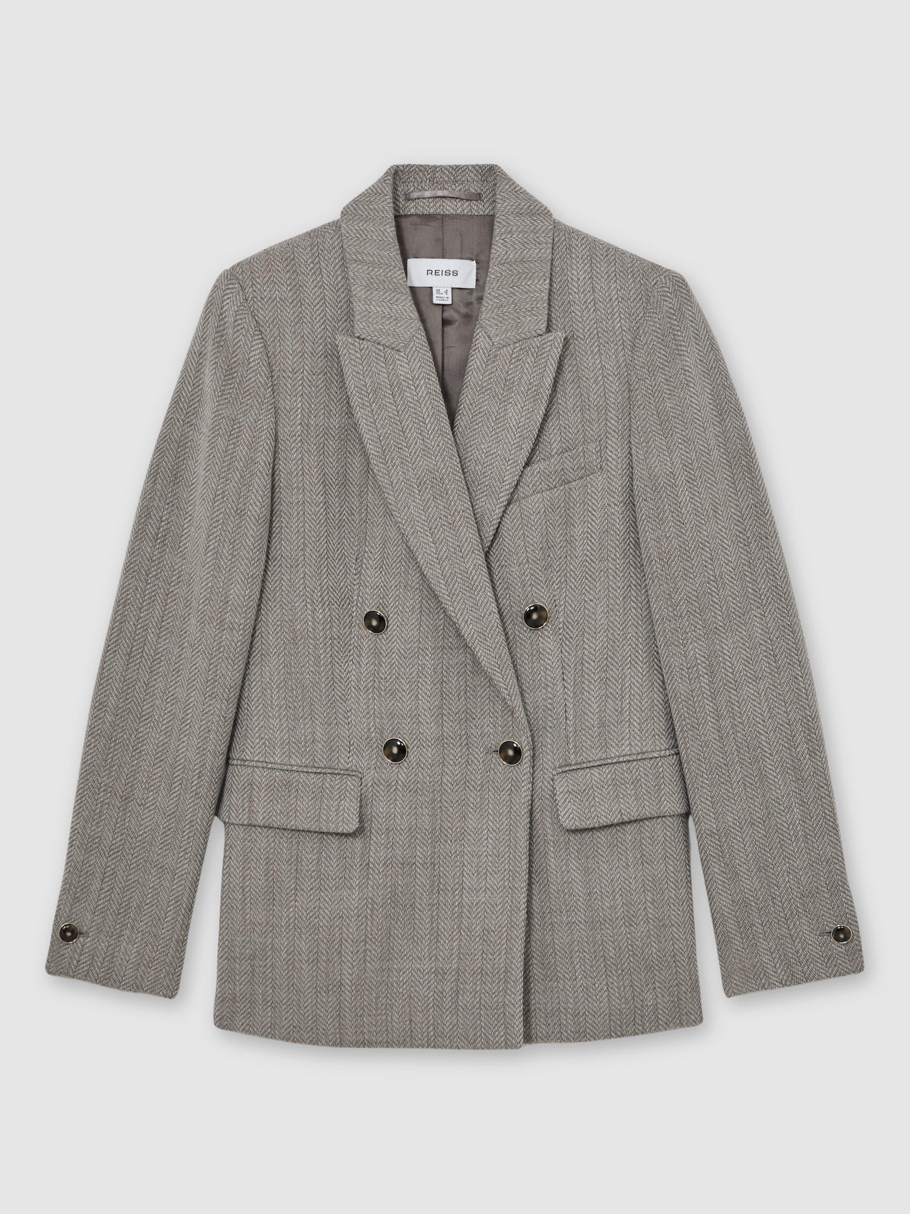 Product image 3 of 5, which shows Reiss Petite Ember Herringbone Wool Rich Jacket, Grey, 6Pt