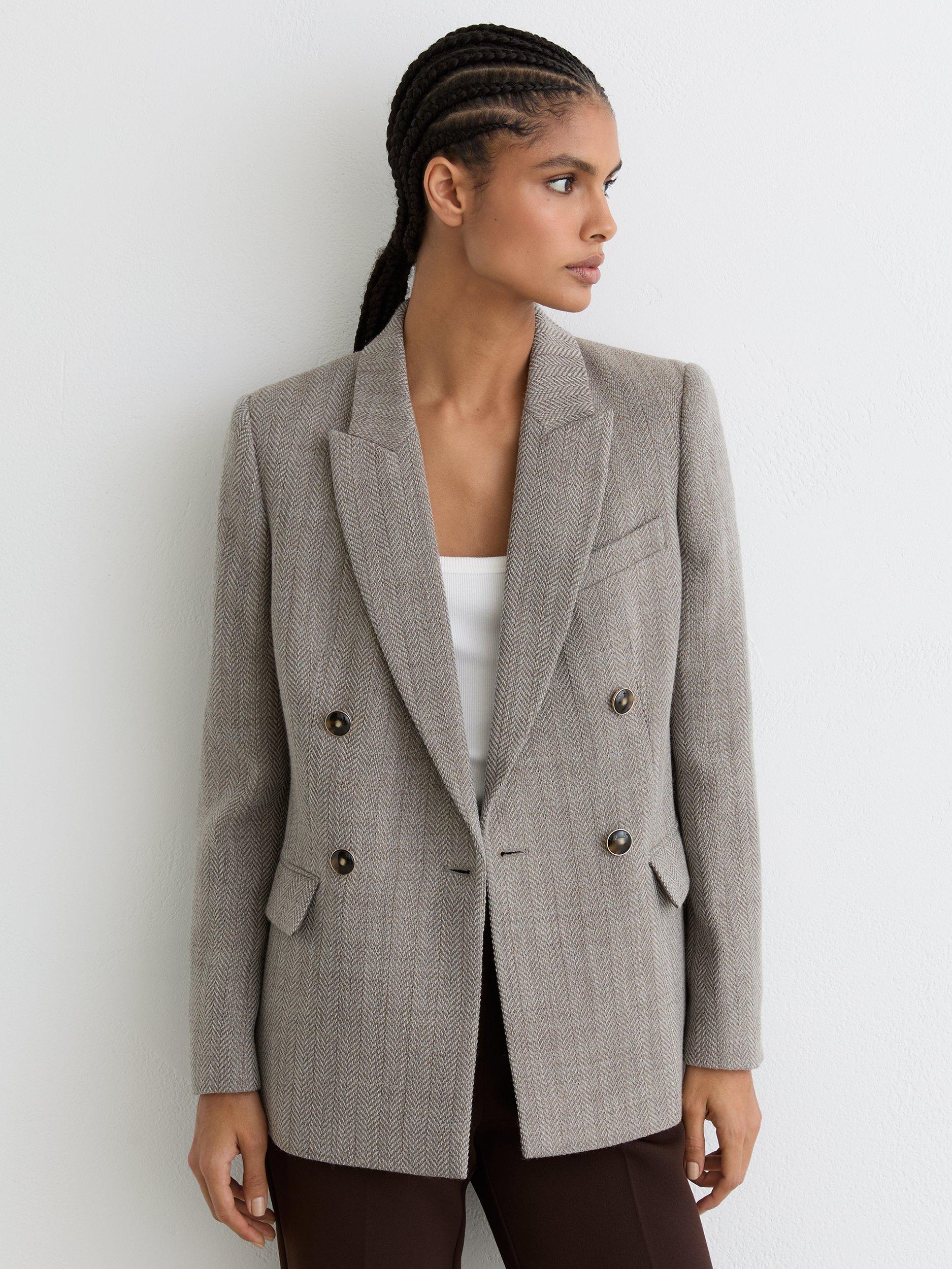 Product image 4 of 5, which shows Reiss Petite Ember Herringbone Wool Rich Jacket, Grey, 6Pt