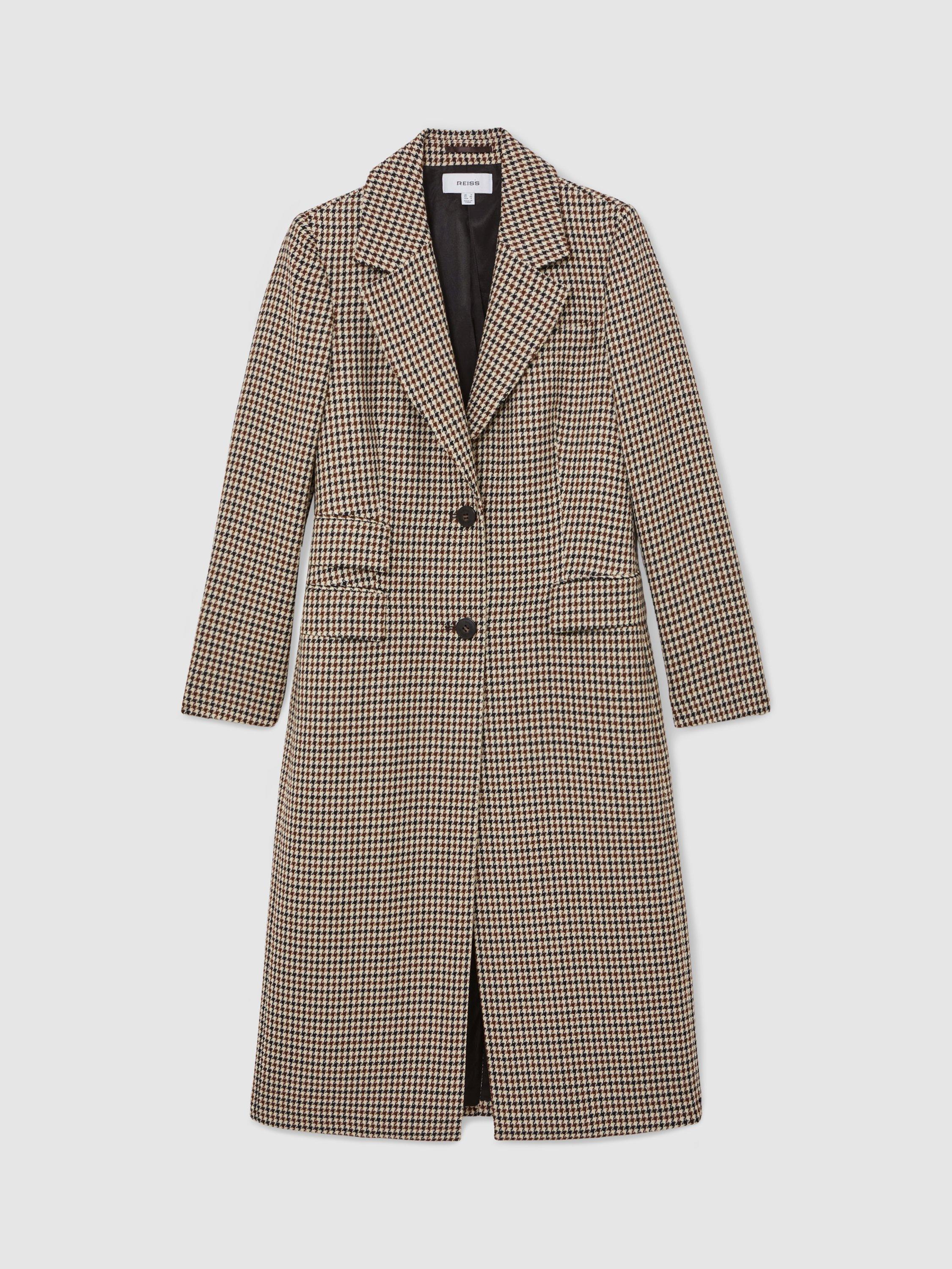 Product image 4 of 5, which shows Reiss Petite Karina Dogtooth Wool Blend Coat, Neutral/Multi, 6Pt