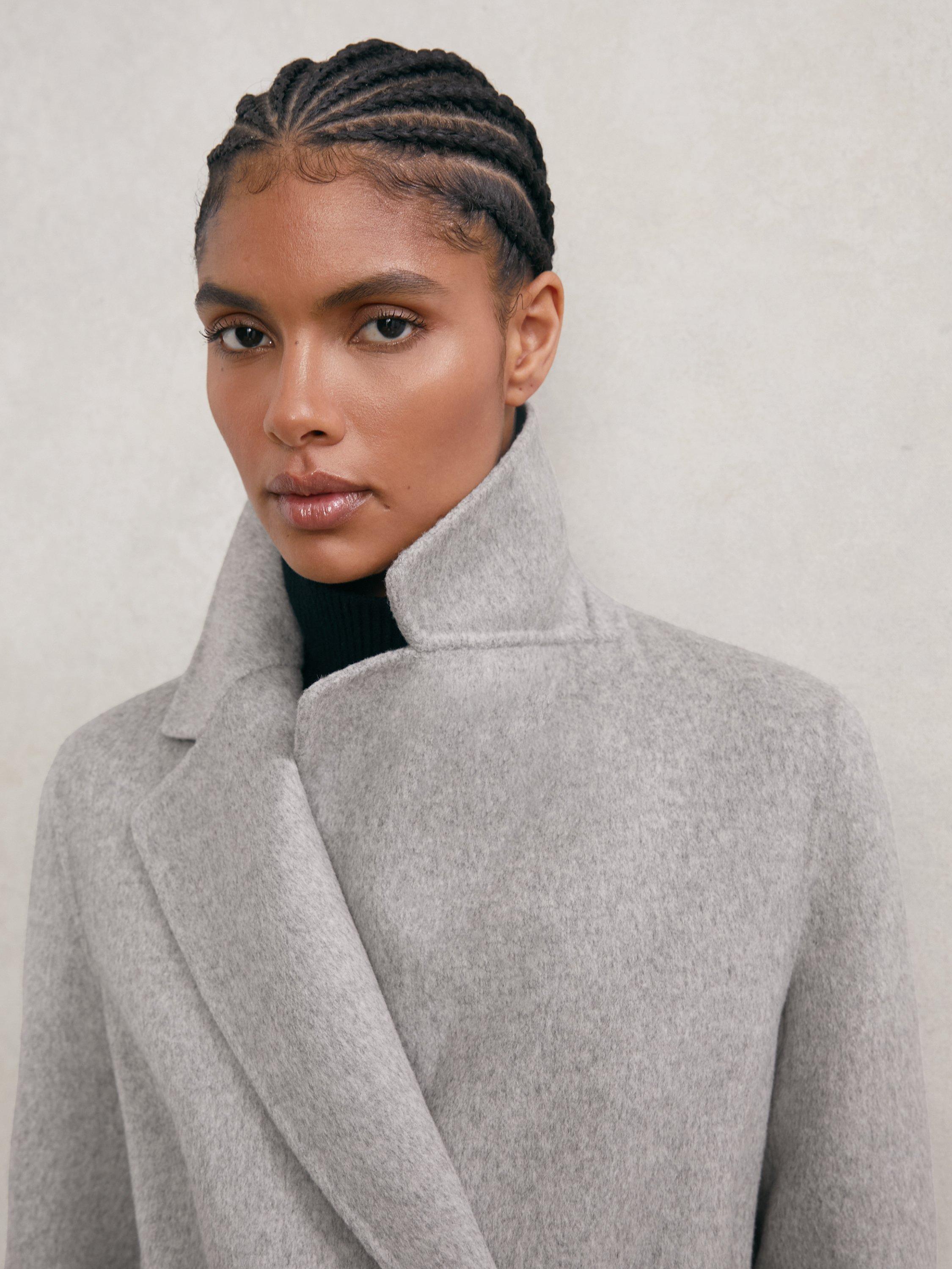 Product image 2 of 5, which shows Reiss Lucia Double Breasted Wool Rich Coat, Grey, 6