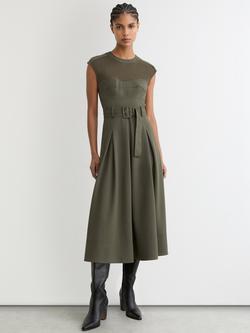 Reiss Petite Ava Belted Midi Dress, Khaki, Khaki
