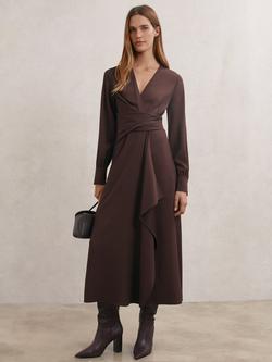 Reiss Mira Wrap Front Drape Midi Dress, Burgundy, Burgundy