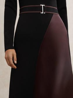 Reiss Misty Knit Woven Midi Dress, Black/Burgundy - view 2, Black/Burgundy