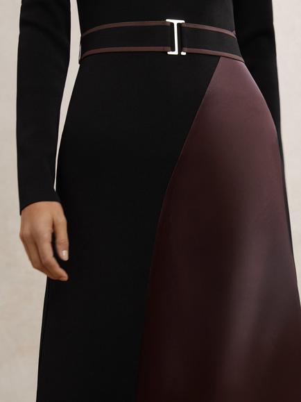 Reiss Misty Knit Woven Midi Dress, Black/Burgundy - view 2, Black/Burgundy