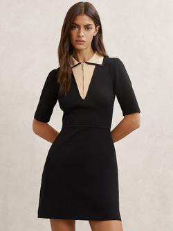 Reiss Sophie Colour Block Knitted Mini Dress, Black/Ivory, Black/Ivory