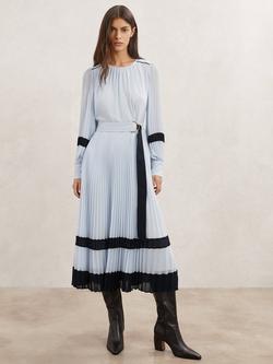 Reiss Petite Tori Pleated Dress, Blue/Navy, Blue/Navy