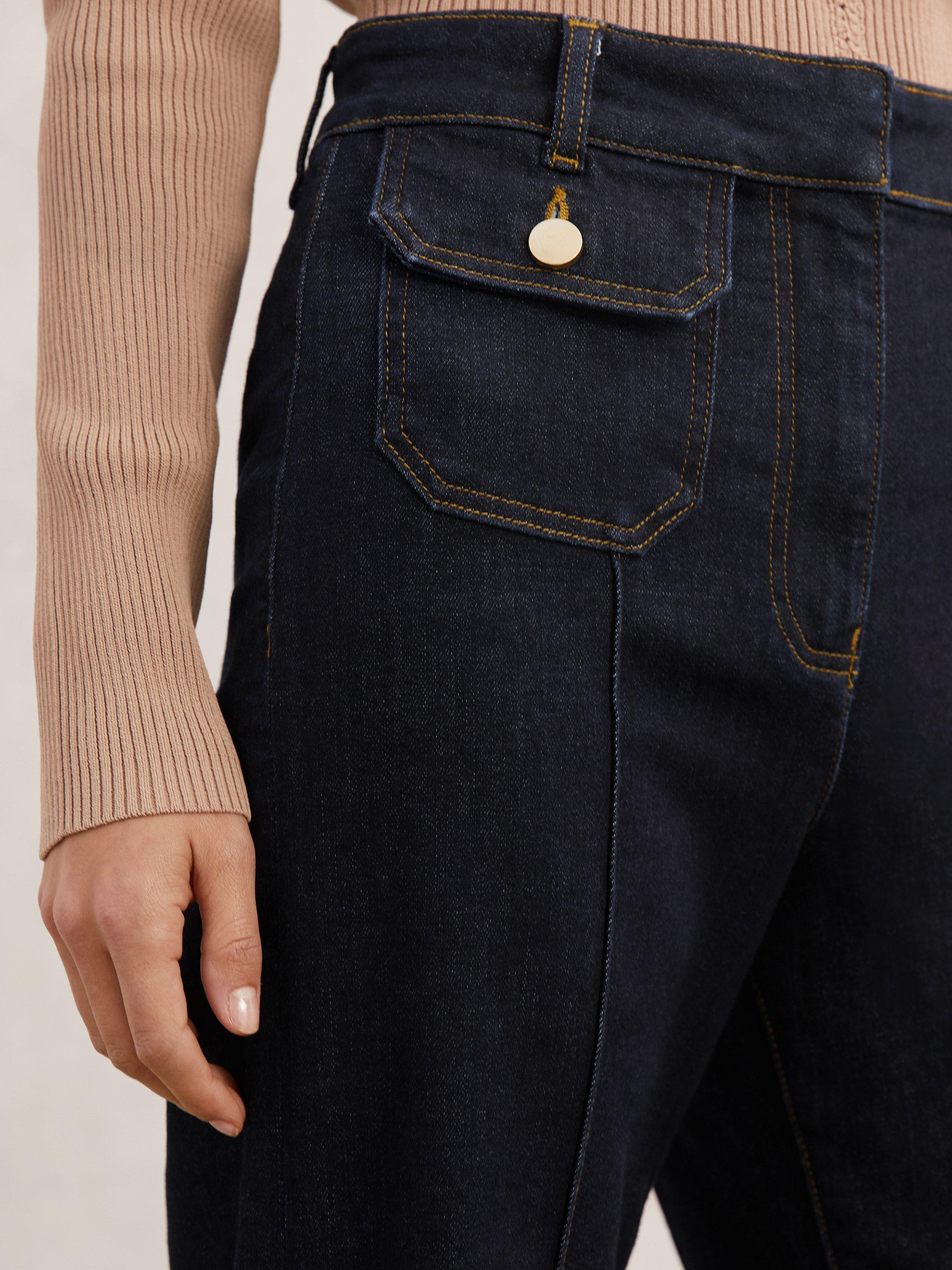 Product image 5 of 5, which shows Reiss Ria Button Detail Flared Jeans, Dark Blue, 28R