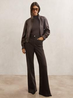 Reiss Sakura Patch Pocket Flared Jeans, Chocolate Brown, Chocolate Brown