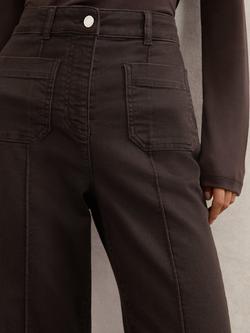Reiss Sakura Patch Pocket Flared Jeans, Chocolate Brown - view 2, Chocolate Brown