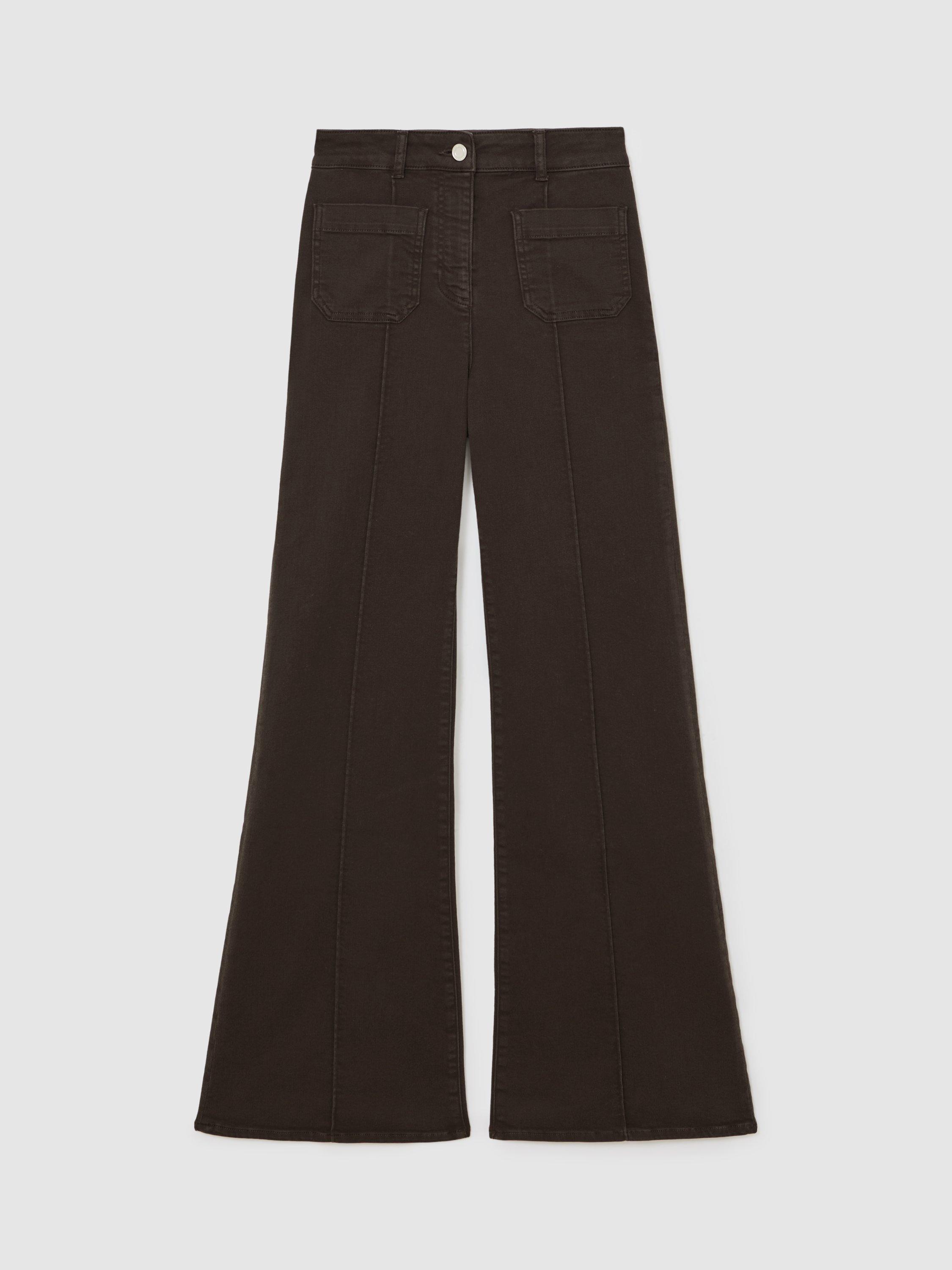 Product image 3 of 5, which shows Reiss Sakura Patch Pocket Flared Jeans, Chocolate Brown, 25R