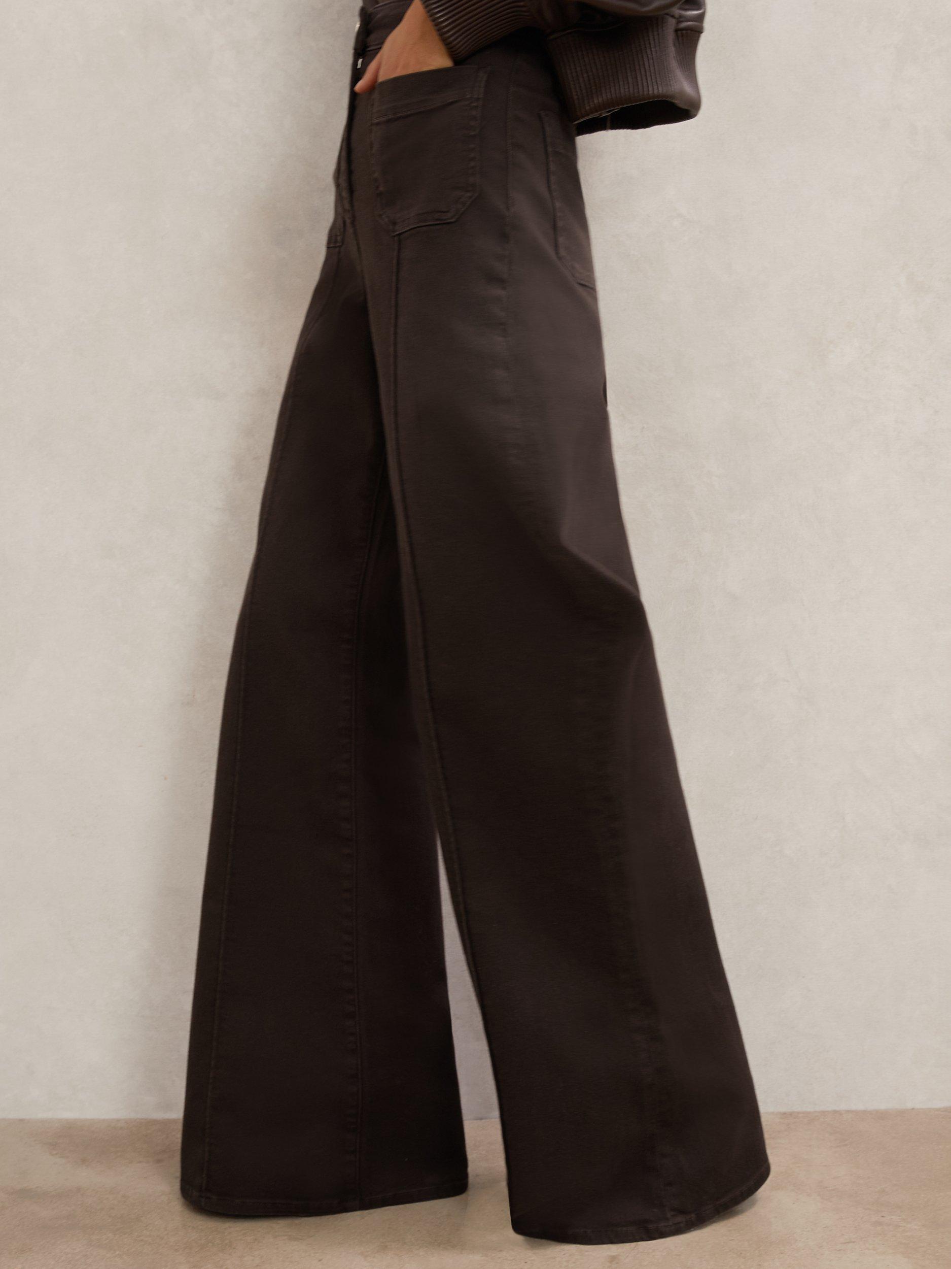 Product image 5 of 5, which shows Reiss Sakura Patch Pocket Flared Jeans, Chocolate Brown, 25R