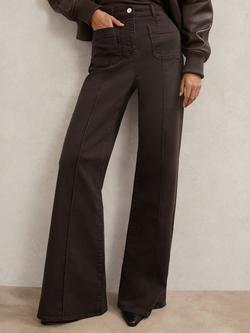 Reiss Petite Sakura Patch Pocket Flared Jeans, Chocolate Brown, Chocolate Brown