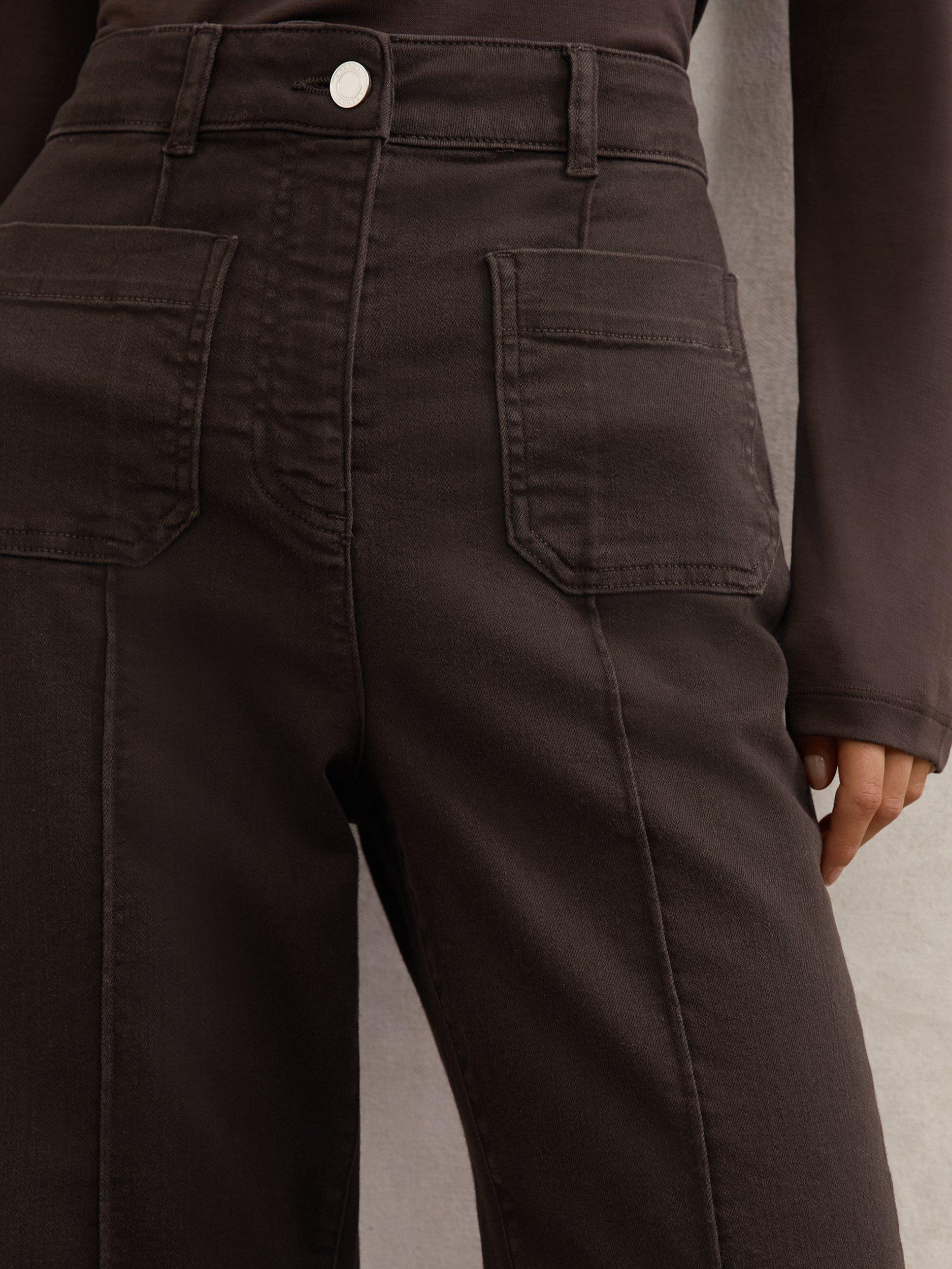 Product image 2 of 5, which shows Reiss Petite Sakura Patch Pocket Flared Jeans, Chocolate Brown, 25Pt