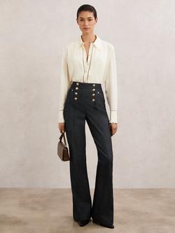 Reiss Skylar Button Detail Flared Jeans, Dark Blue, Dark Blue